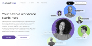 The GloballyHired Homepage can be seen. On screen can be seen: Your flexible workforce starts here